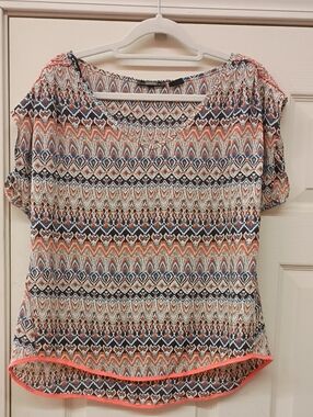 Miss Me Coral Navy Cream Chevron Short Sleeve Blouse